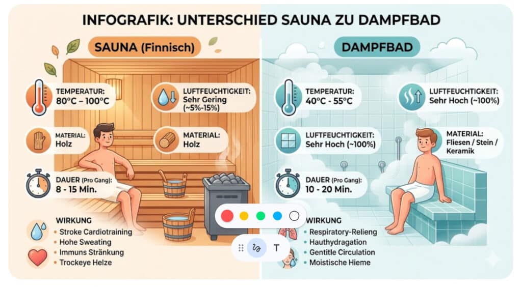 Infografik Sauna Unterschied zum Dampfbad